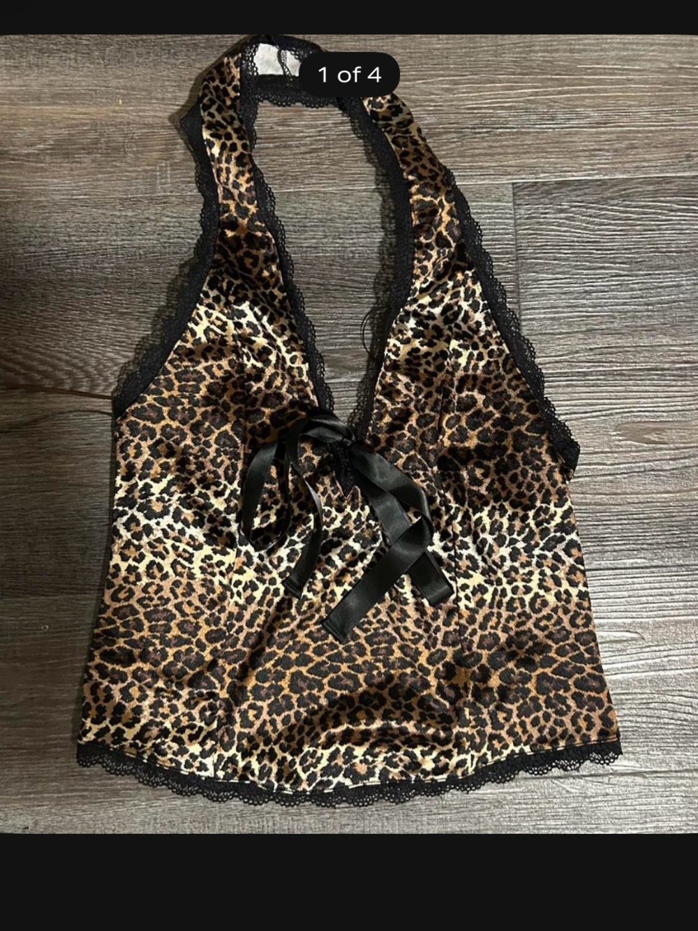 Kimchi Blue Leopard Lace-Trim Halter Cami Top - Brown